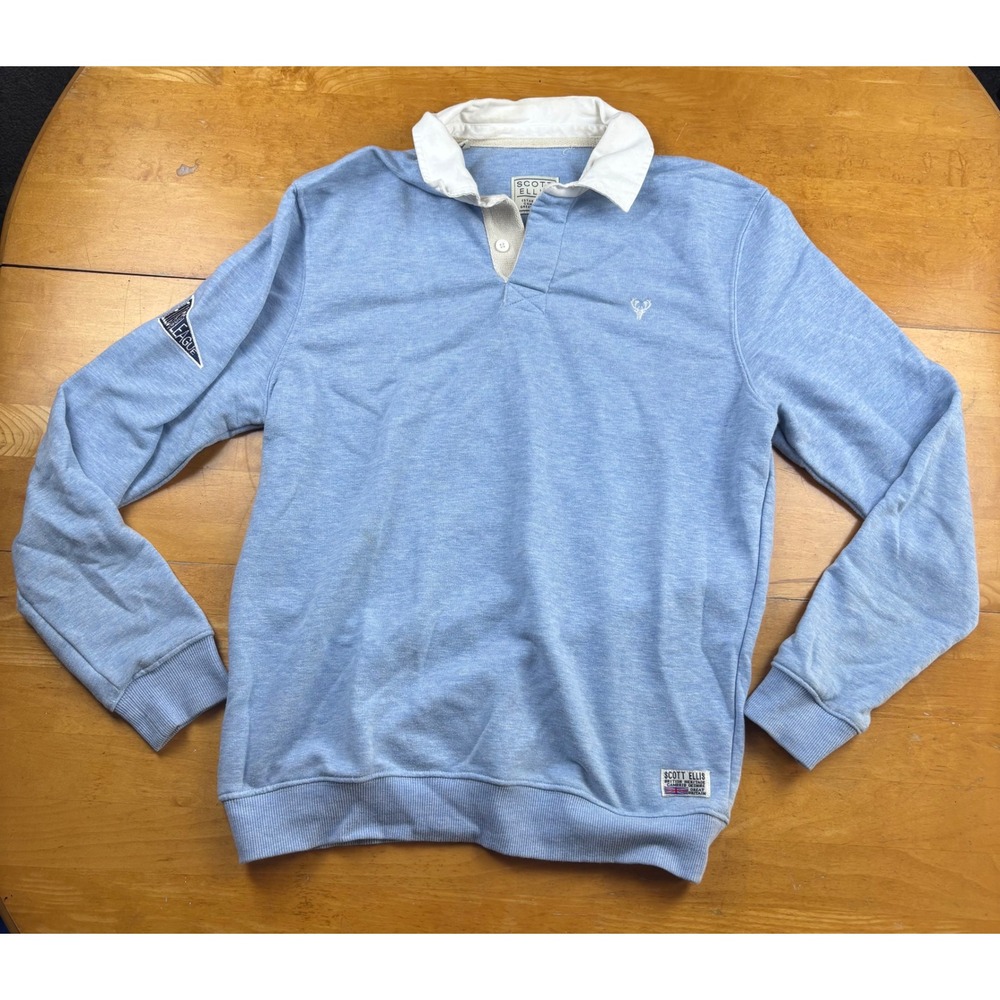 Scott Ellis Mens Rugby League Sweatshirt Blue Heathered Long Sleeve Size L